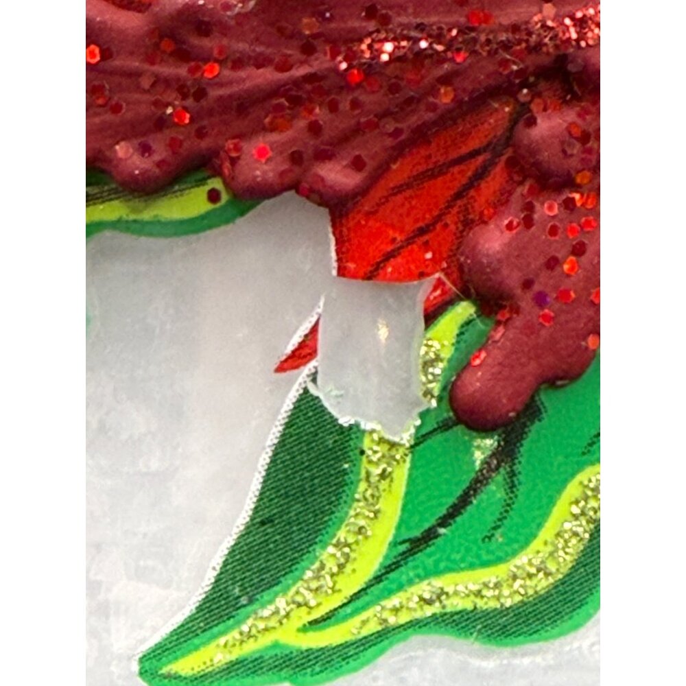 Vtg. Handcrafted Glass 3D Poinsettia Christmas Bell Ornament Red Ribbon - Picture 8 of 8